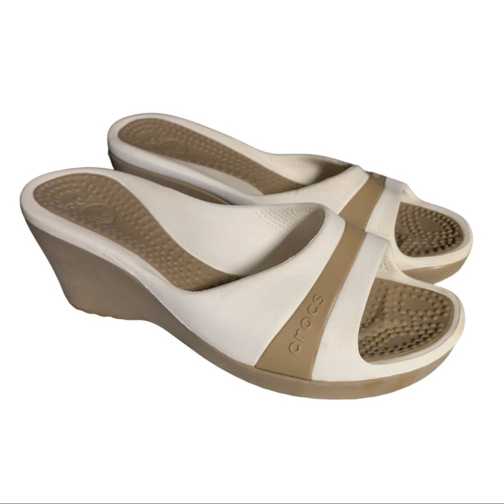 Crocs Sassari Sandals Womens Size 8 White Wedge Slide Lightweight Comfort